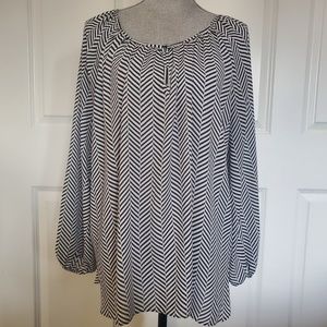 Vince Camuto black white herringbone sheer shirt
